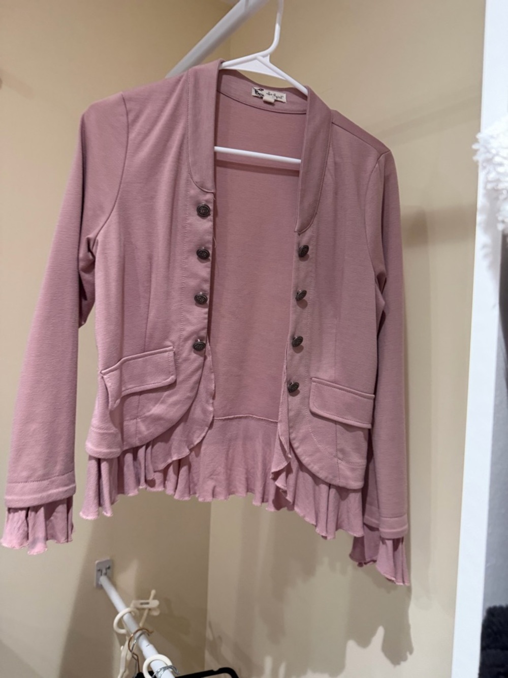 About A Girl Dusty Rose Button-Up Cardigan with Ruffle Trim